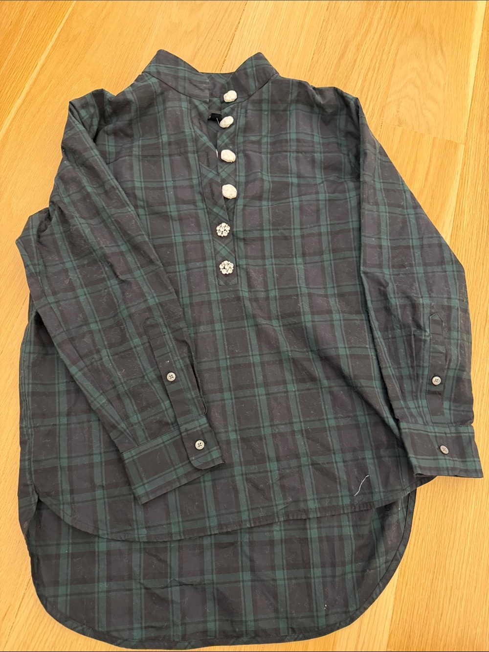 J. Crew Black & Dark Green Plaid Long-Sleeve top